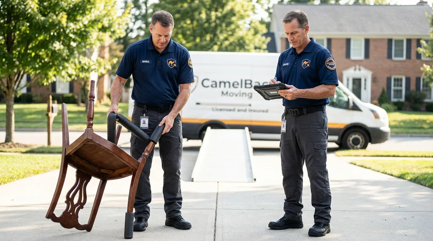 Movers inspecting furniture for damage prevention before loading in Florence, KY