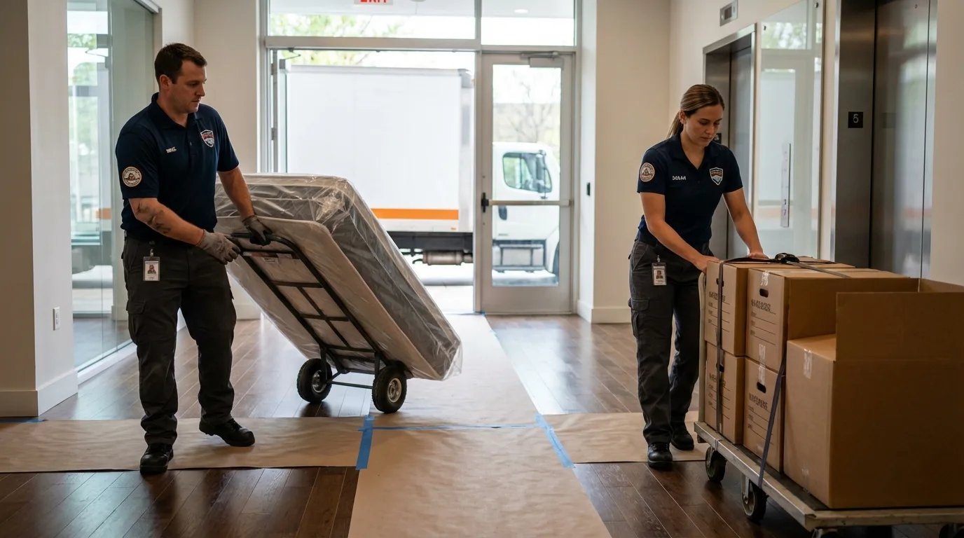 Professional apartment movers loading elevator in Florence, KY